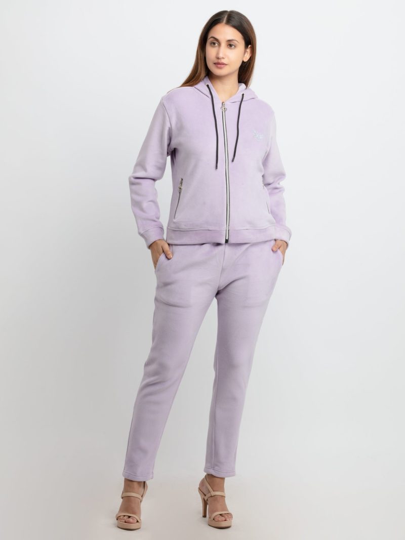 Status Quo Womens Solid Zipper Tracksuit With Self Design