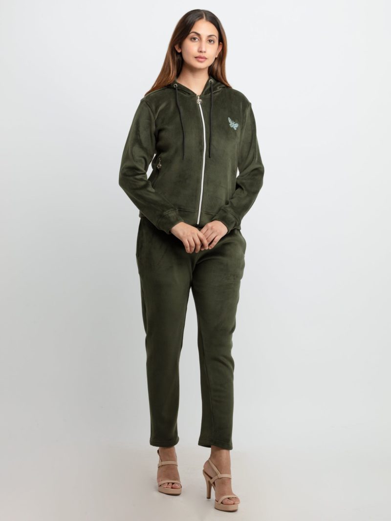 Status Quo Womens Solid Zipper Tracksuit With Self Design