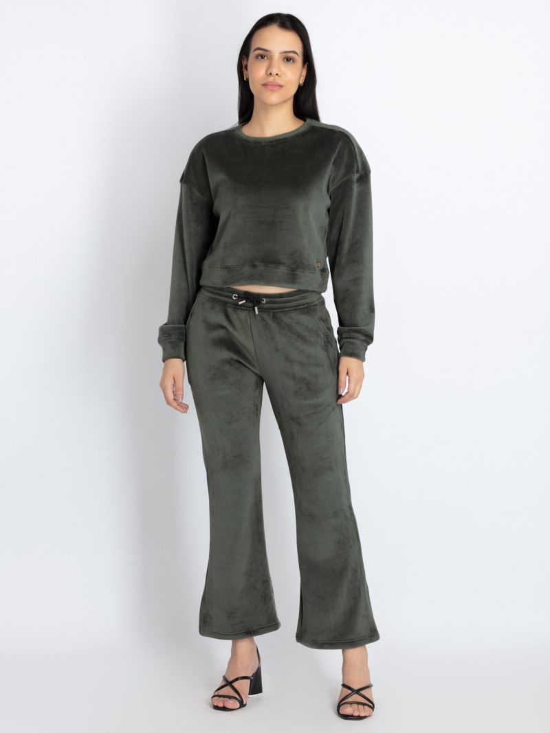 Womens Solid Round Neck Tracksuit