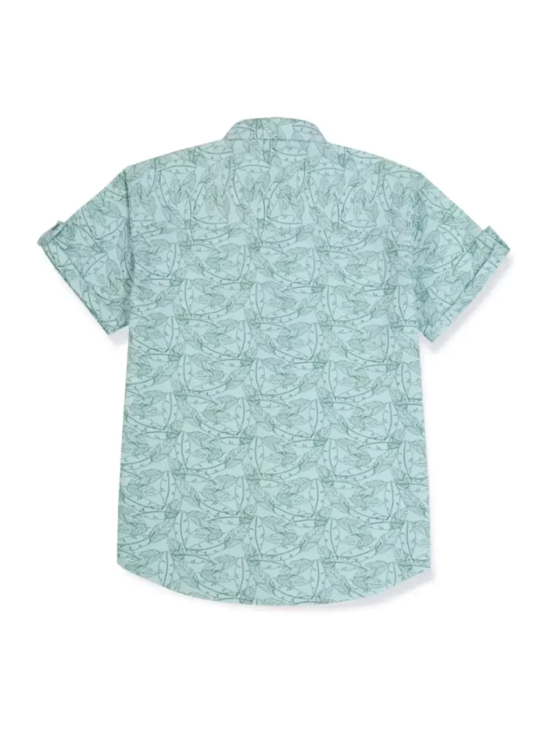 Gini & Jony Boys Blue Printed Cotton Half Sleeves Shirt