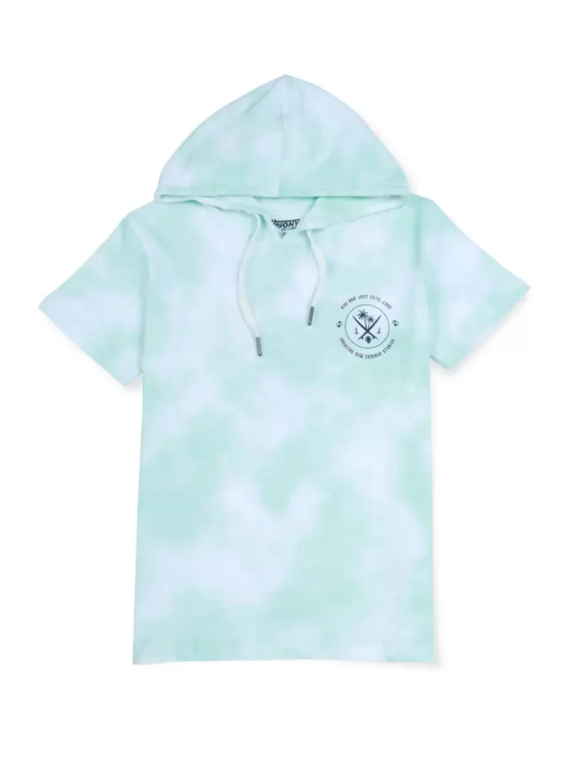 Gini & Jony Boys Light Blue Tie-Dye Cotton Half Sleeves T-Shirt