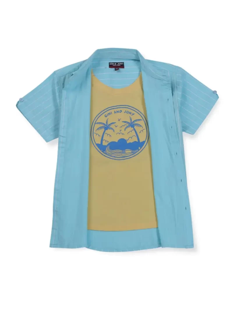 Gini & Jony Boys Blue Solid Cotton Shirt Half Sleeves