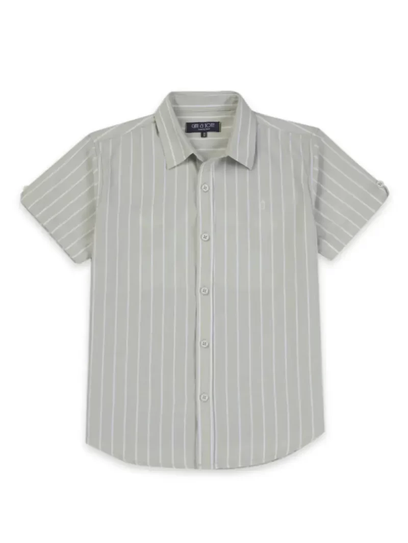 Gini & Jony Boys Green Solid Cotton Half Sleeves Shirt