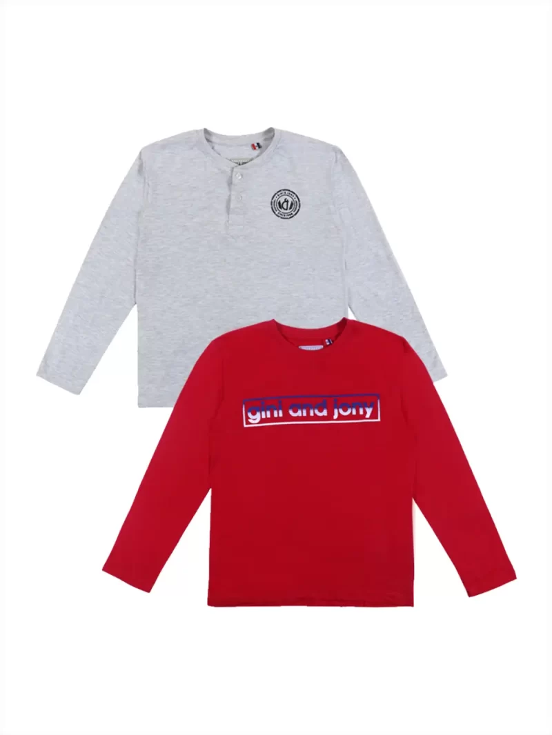 Gini And Jony Boys Multicolor Printed Cotton T-Shirt Pack Of-2 Full Sleeves
