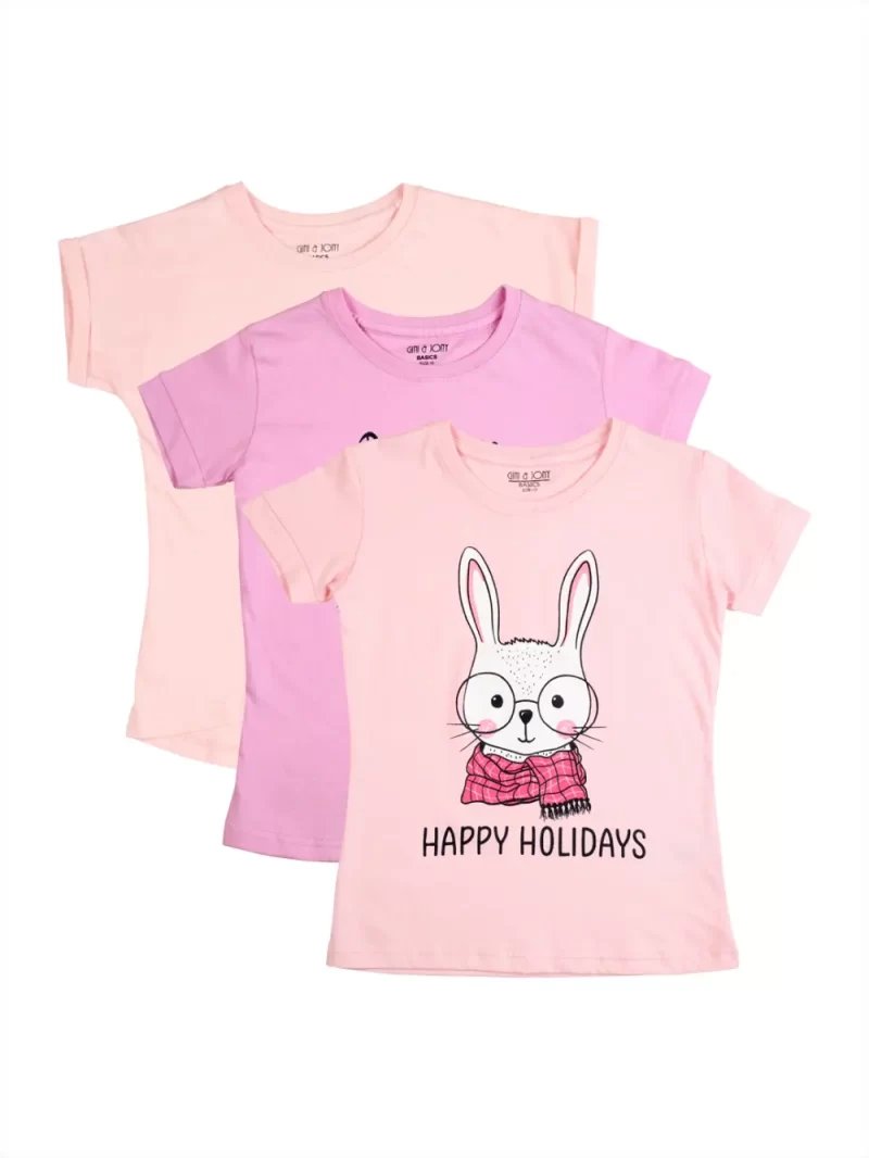 Gini And Jony Girls Multicolor Printed Cotton Knits Top Pack Of-3 Half Sleeves