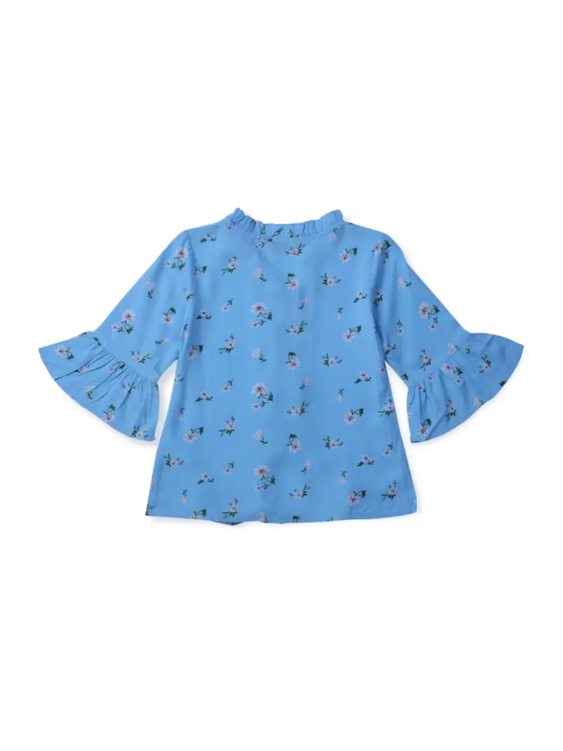 Gini And Jony Girls Blue Floral Print Cotton Woven Top 3/4Th Sleeves