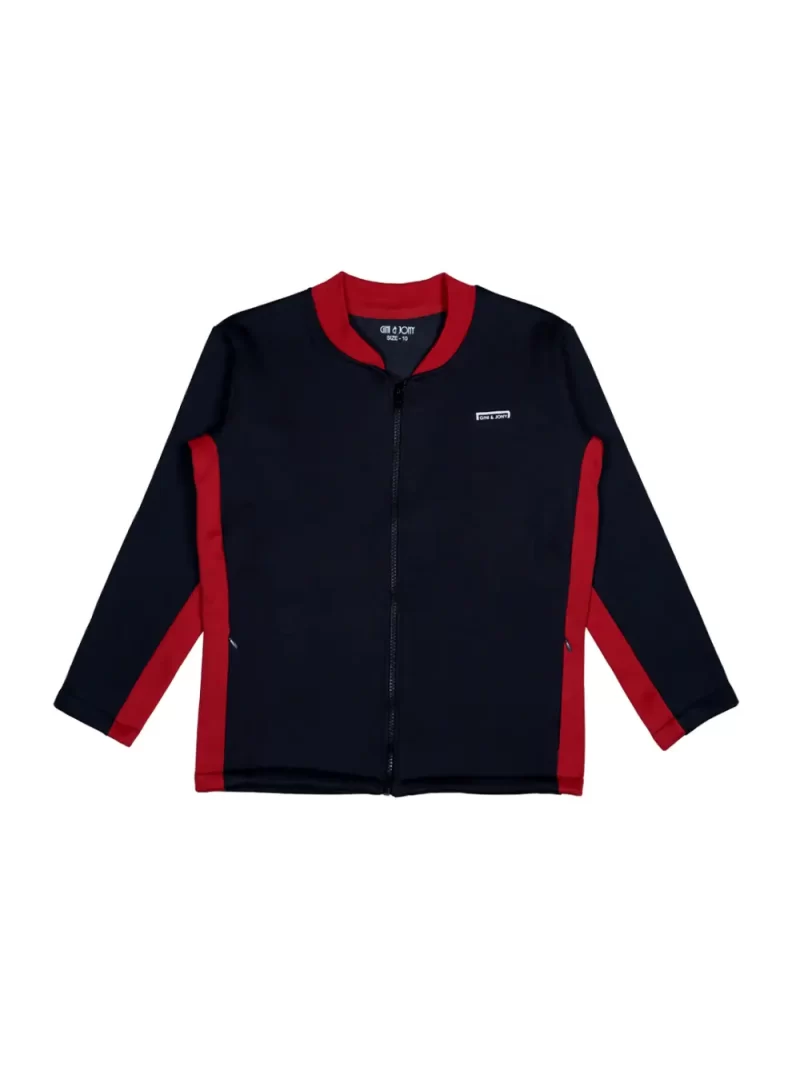 Gini And Jony Girls Navy Blue Color Block Cotton Knits Jacket Full Sleeves 9-10 Years