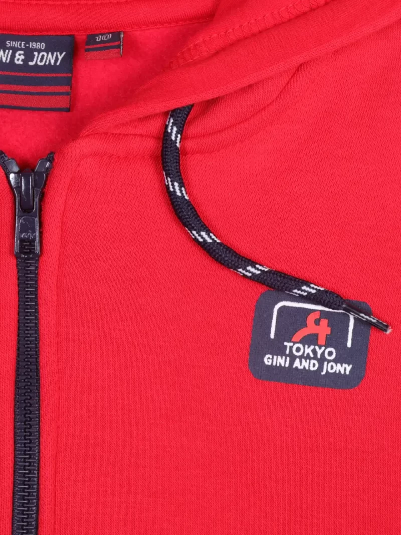 Gini And Jony Boys Red Graphic Print Cotton Knits Jacket Full Sleeves