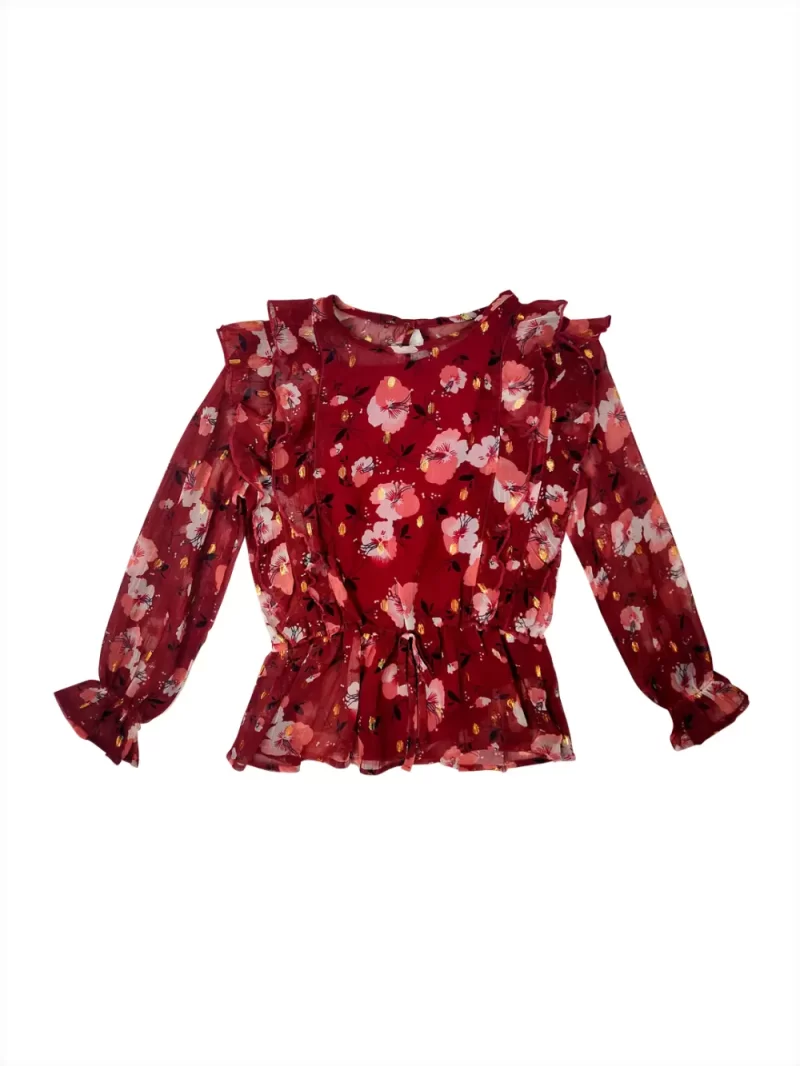 Gini And Jony Girls Maroon Floral Print Crepe Woven Top Full Sleeves
