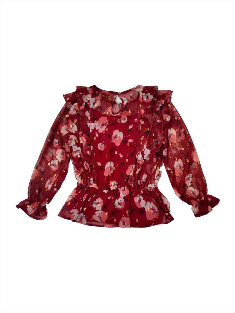 Gini And Jony Girls Maroon Floral Print Crepe Woven Top Full Sleeves