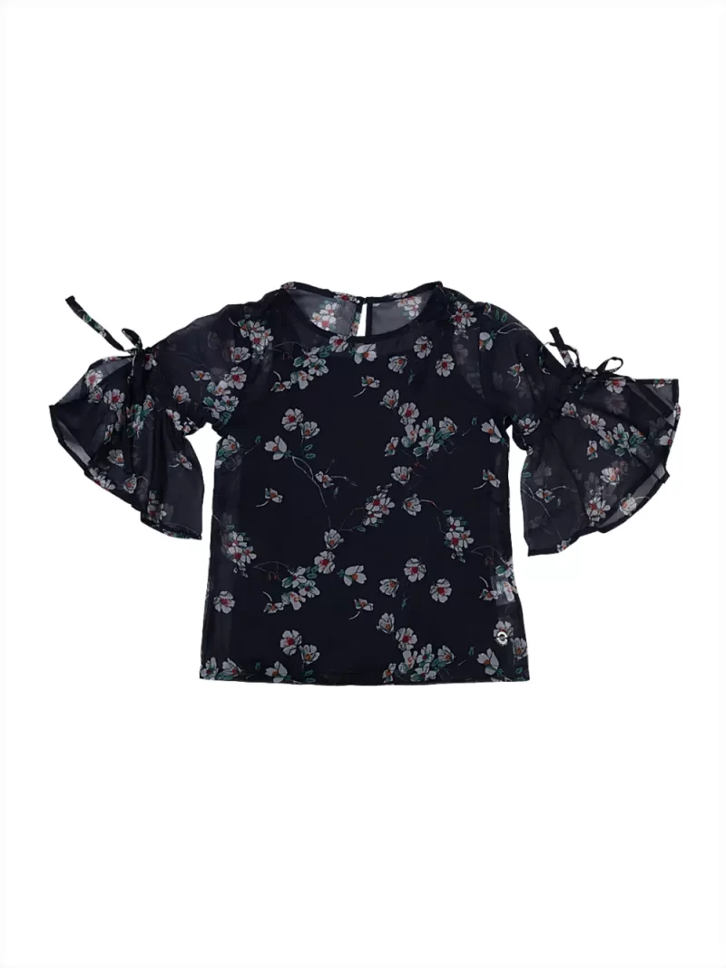 Gini And Jony Girls Navy Blue Floral Print Chiffon Woven Top 3/4Th Sleeves