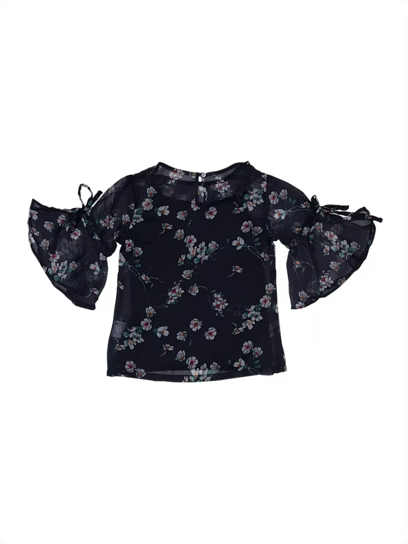 Gini And Jony Girls Navy Blue Floral Print Chiffon Woven Top 3/4Th Sleeves