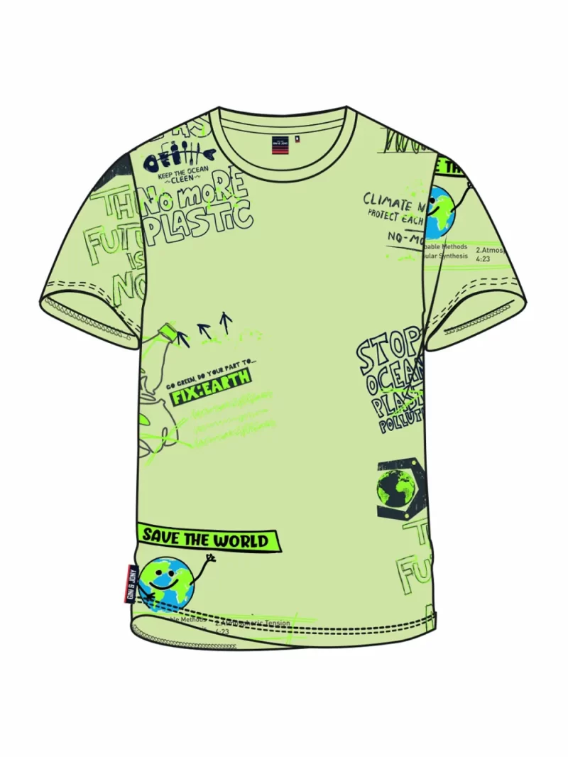 Gini And Jony Boys Olive Typography Cotton T-Shirt Half Sleeves