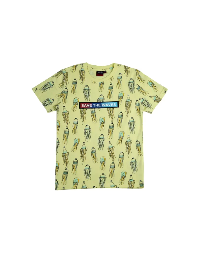 Gini And Jony Boys Yellow All Over Print Cotton T-Shirt Half Sleeves