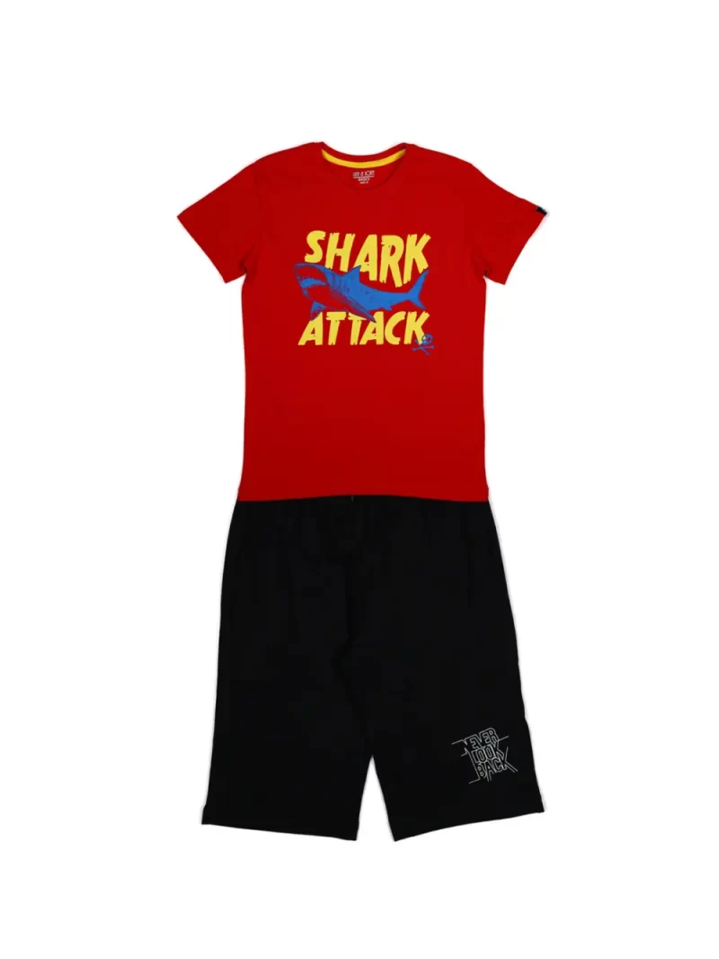 Gini And Jony Boys Red Graphic Print Cotton Co-Ordinate Half Sleeves