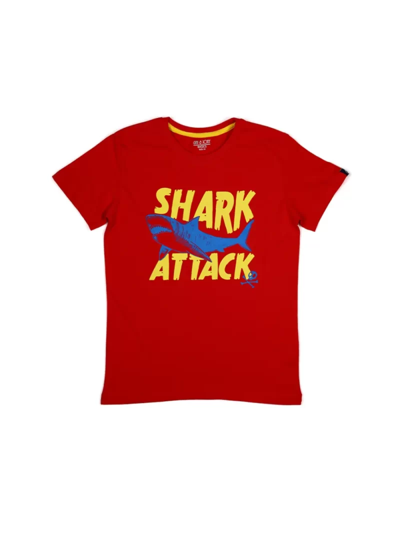 Gini And Jony Boys Red Graphic Print Cotton Co-Ordinate Half Sleeves