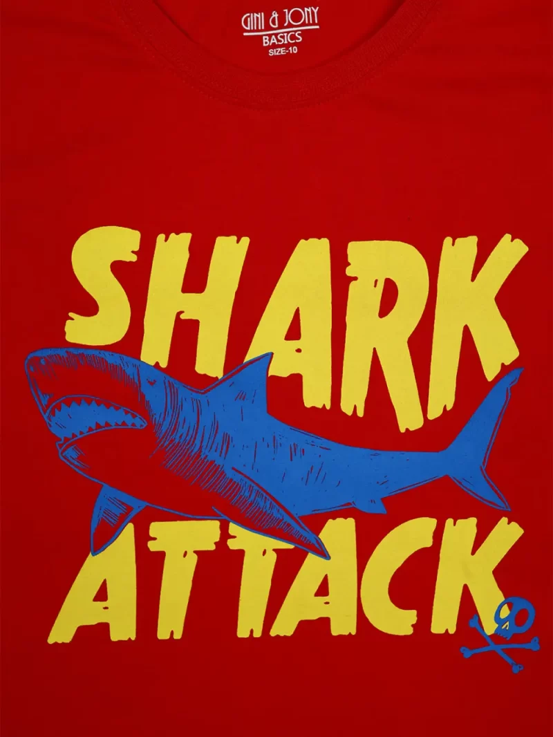 Gini And Jony Boys Red Graphic Print Cotton Co-Ordinate Half Sleeves