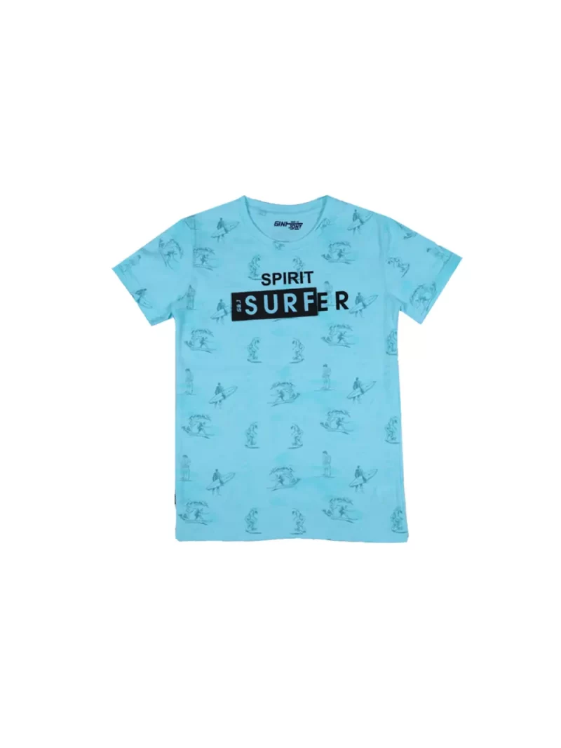 Gini And Jony Boys Blue Conversational Print Cotton T-Shirt Half Sleeves