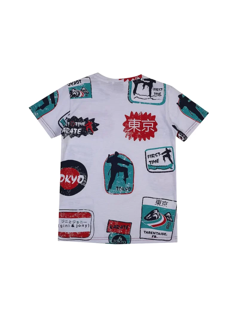 Gini And Jony Boys White Conversational Print Cotton T-Shirt Half Sleeves