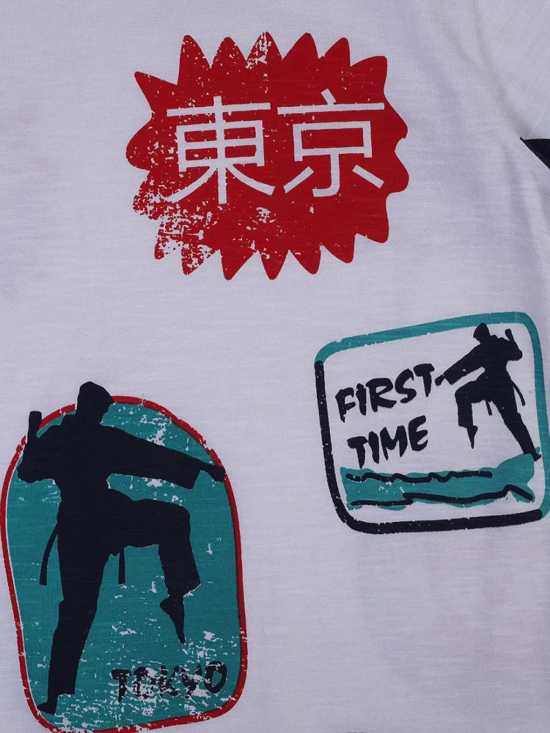 Gini And Jony Boys White Conversational Print Cotton T-Shirt Half Sleeves