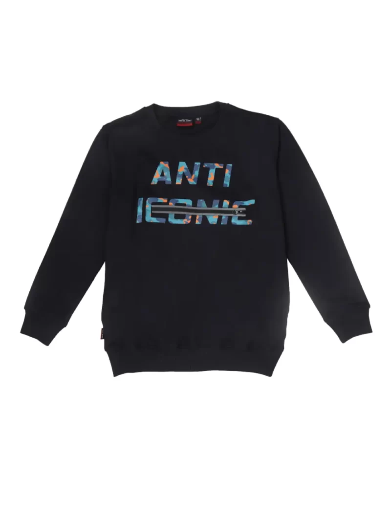 Gini & Jony Boys Black Graphic Cotton Sweat Shirt Full Sleeves