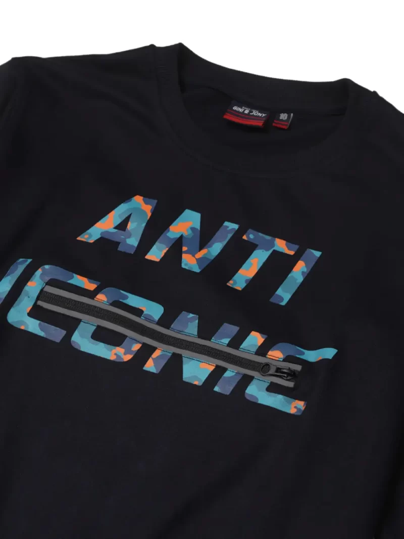 Gini & Jony Boys Black Graphic Cotton Sweat Shirt Full Sleeves