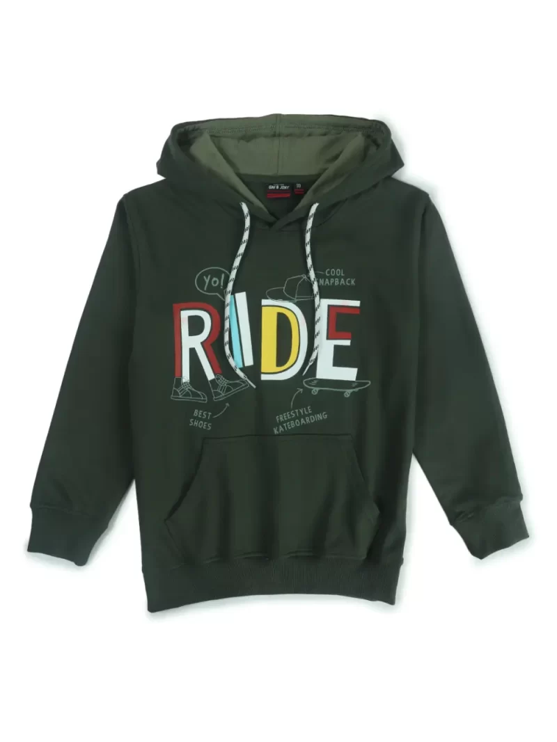 Gini And Jony Boys Olive Graphic Cotton Sweat Shirt Full Sleeves
