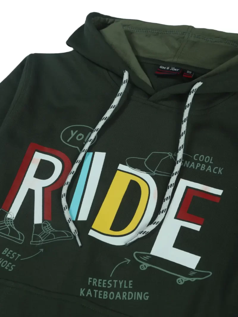 Gini And Jony Boys Olive Graphic Cotton Sweat Shirt Full Sleeves