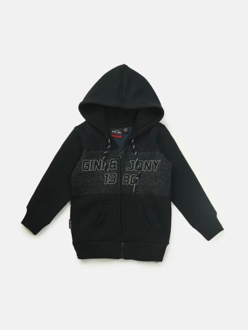 Gini & Jony Boys' Navy Blue Knits Regular Jacket | Blockprint | Hand-Wash