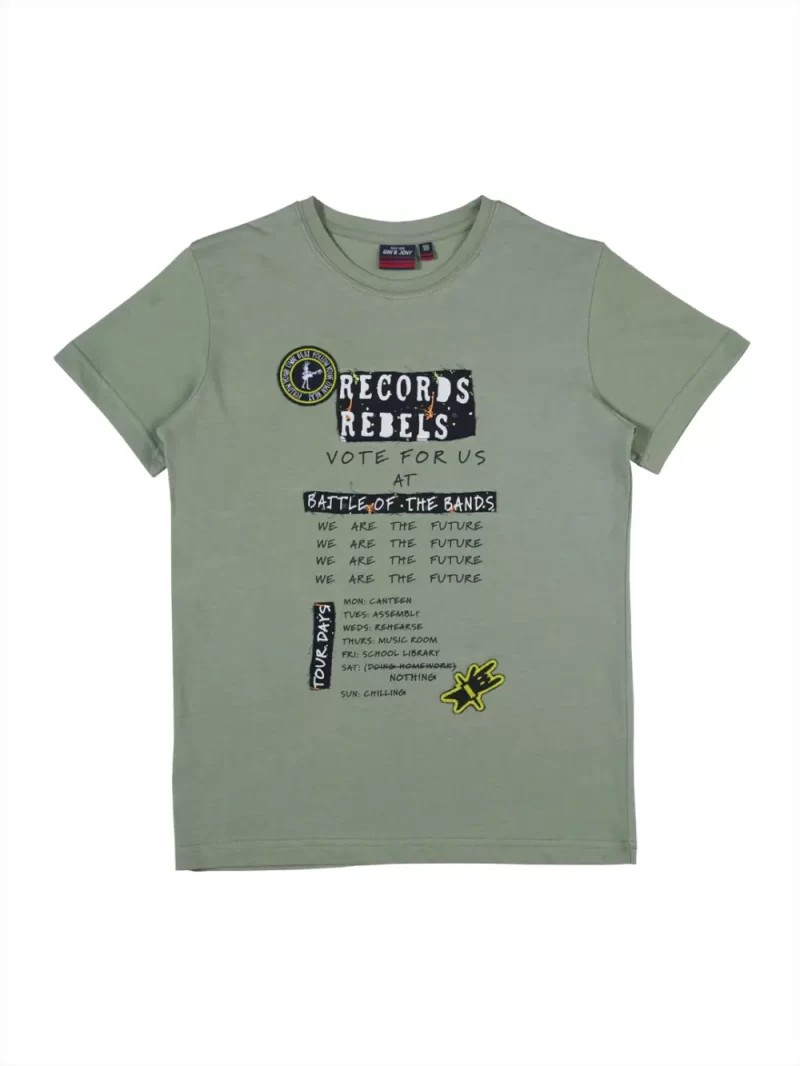 Gini And Jony Boys Olive Typographic Print Cotton T-Shirt Half Sleeves