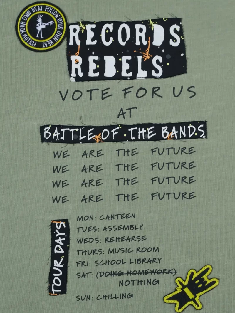 Gini And Jony Boys Olive Typographic Print Cotton T-Shirt Half Sleeves