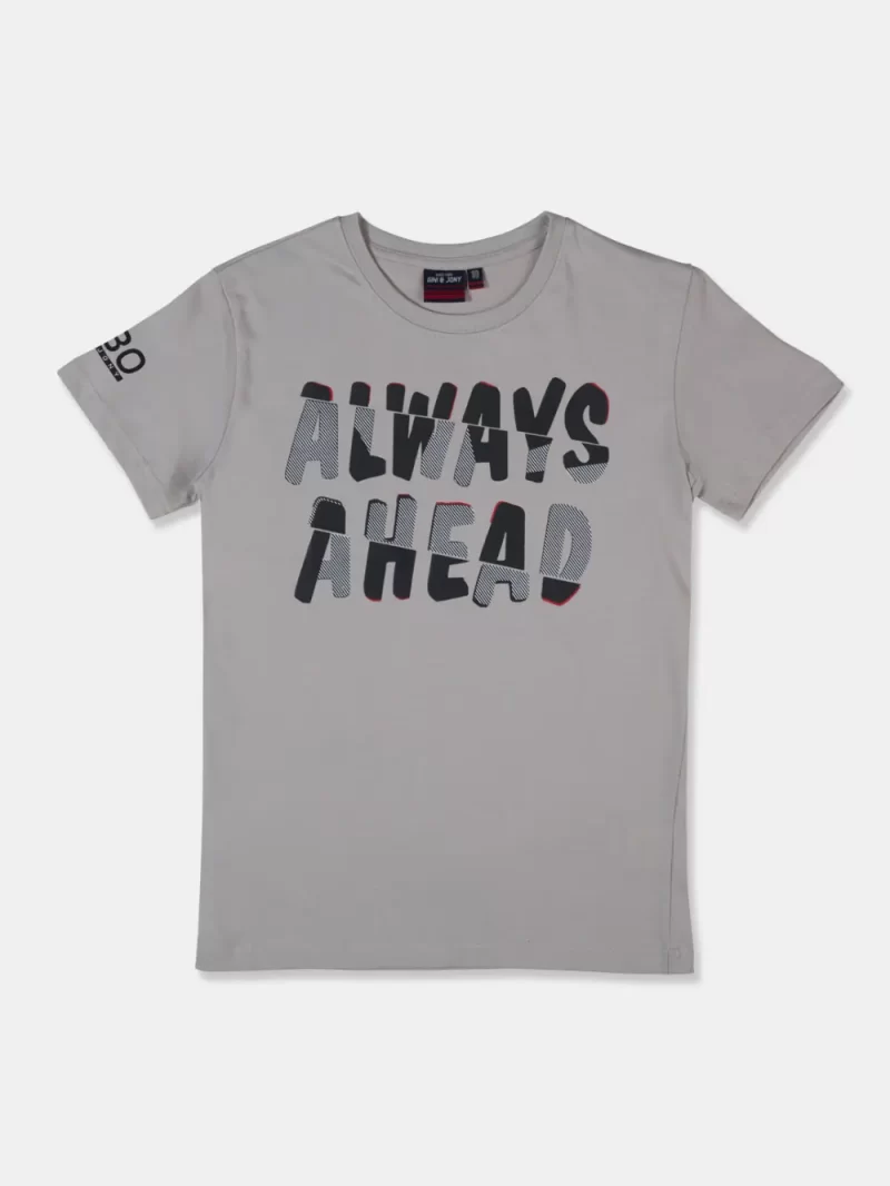 Gini And Jony Boys Grey Typographic Print Cotton T-Shirt Half Sleeves