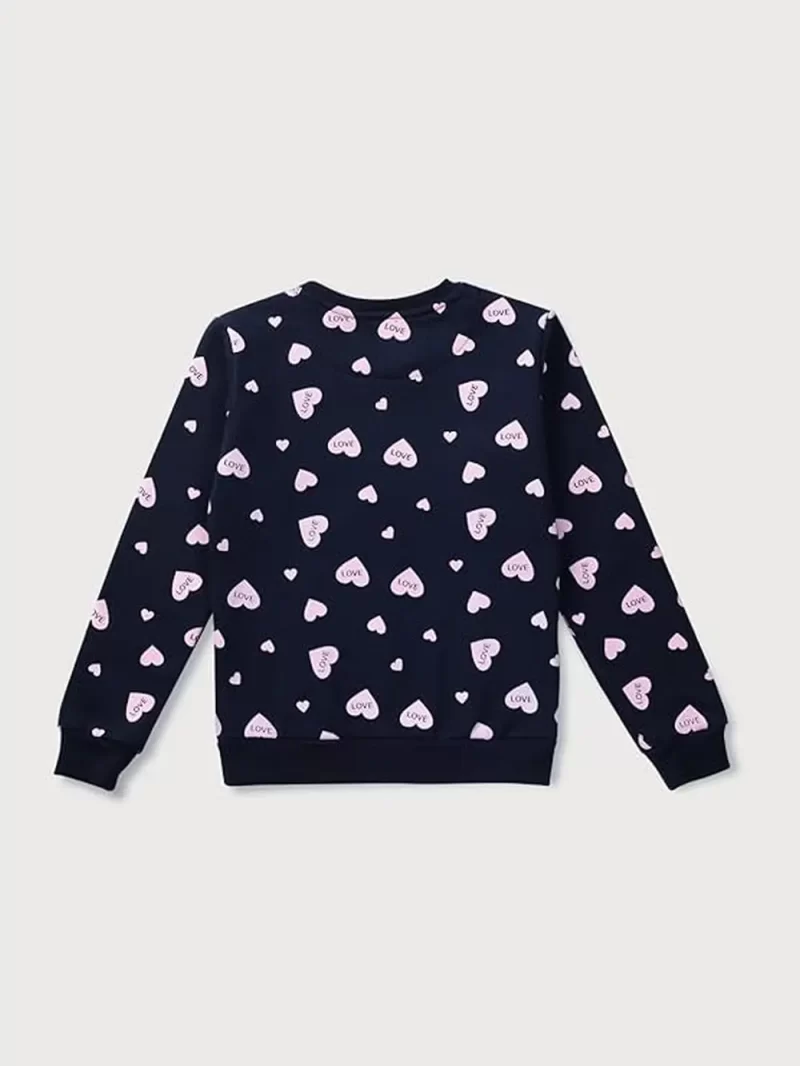 Gini & Jony Girls' Navy Blue Sweat Shirt | Cotton | Printed | Hand-Wash | Regular Fit | Roundneck
