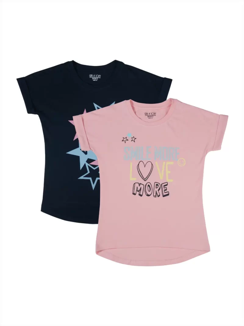 Gini And Jony Girls Multi Color Graphic Print Cotton Knits Top Pack Of 2 Half Sleeves
