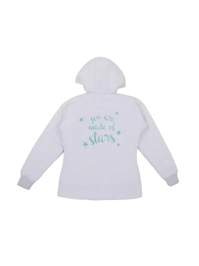 Gini And Jony Girls White Typographic Print Taffeta Heavy Winter Jacket Full Sleeves