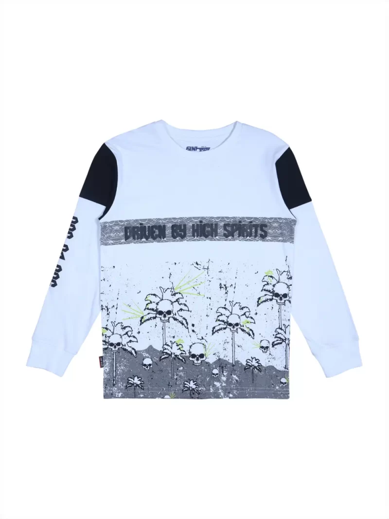 Gini And Jony Boys White Graphic Print Cotton T-Shirt Full Sleeves