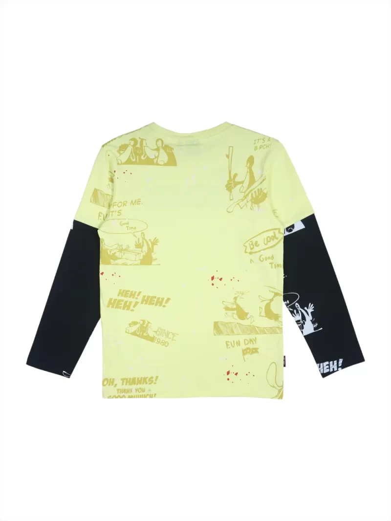 Gini And Jony Boys Yellow Graphic Print Cotton T-Shirt Full Sleeves
