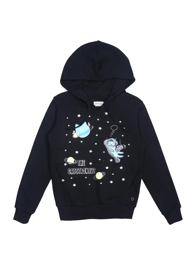 Gini & Jony Girls' Black Sweat Shirt | Cotton | Blockprint | Hand-Wash | Regular Fit | Hooded