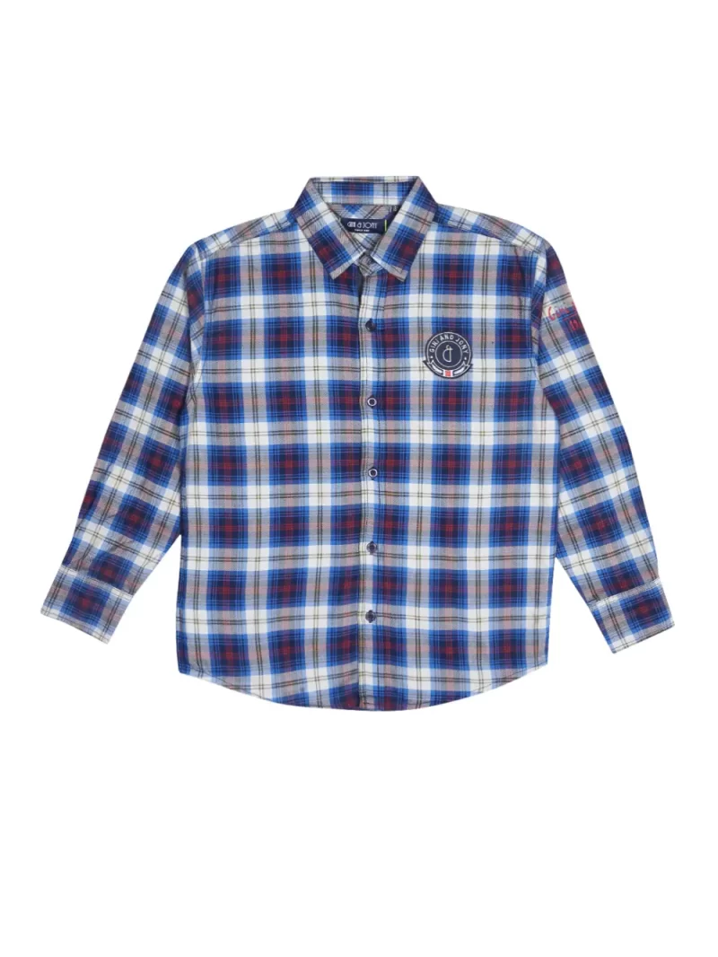 Gini And Jony Boys Blue Checks Cotton Shirt Full Sleeves