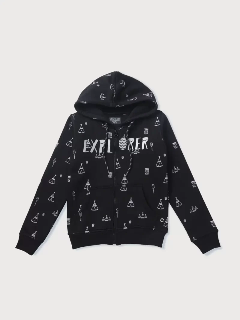 Gini And Jony Girls Black Conversational Print Cotton Knits Jacket Full Sleeves 3-4Y