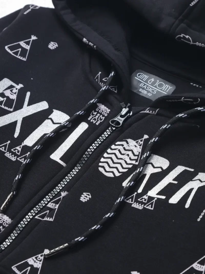 Gini And Jony Girls Black Conversational Print Cotton Knits Jacket Full Sleeves 3-4Y