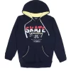 Gini & Jony Boys' Navy Blue Sweat Shirt | Fleece | Blockprint | Hand-Wash | Regular Fit | Hooded |