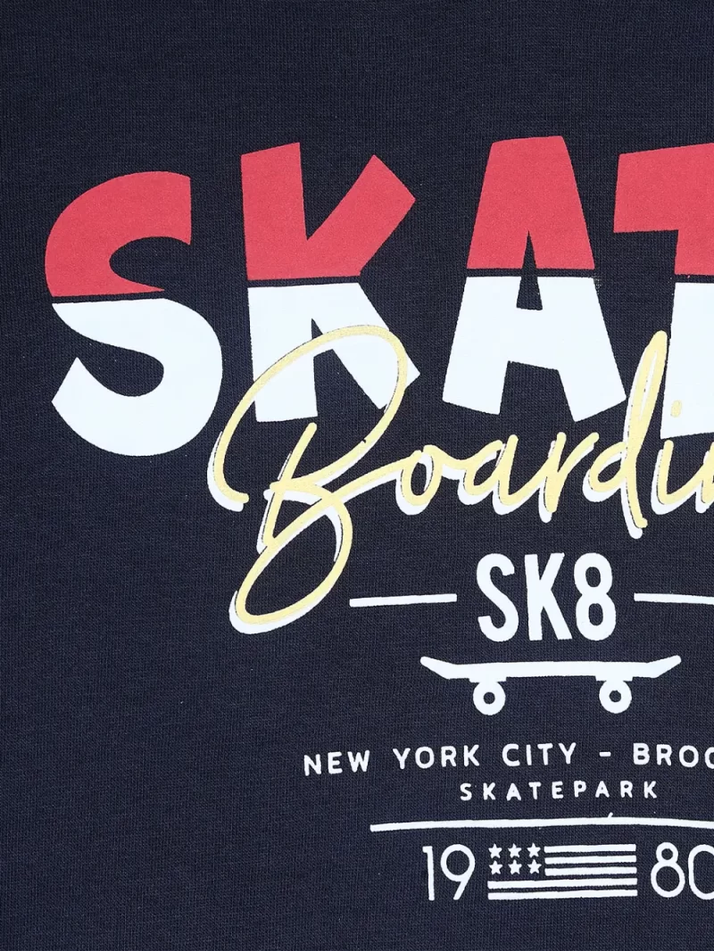 Gini & Jony Boys' Navy Blue Sweat Shirt | Fleece | Blockprint | Hand-Wash | Regular Fit | Hooded |