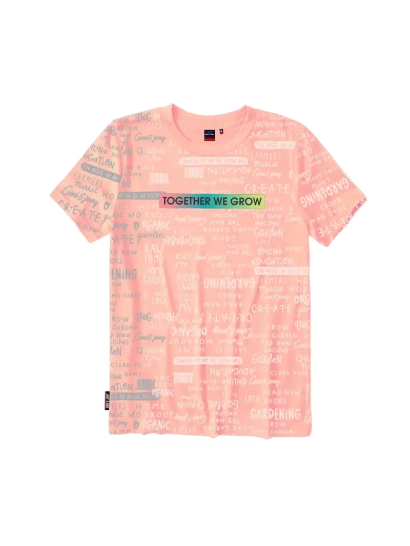 Gini And Jony Boys Peach Typographic Print Cotton T-Shirt Half Sleeves