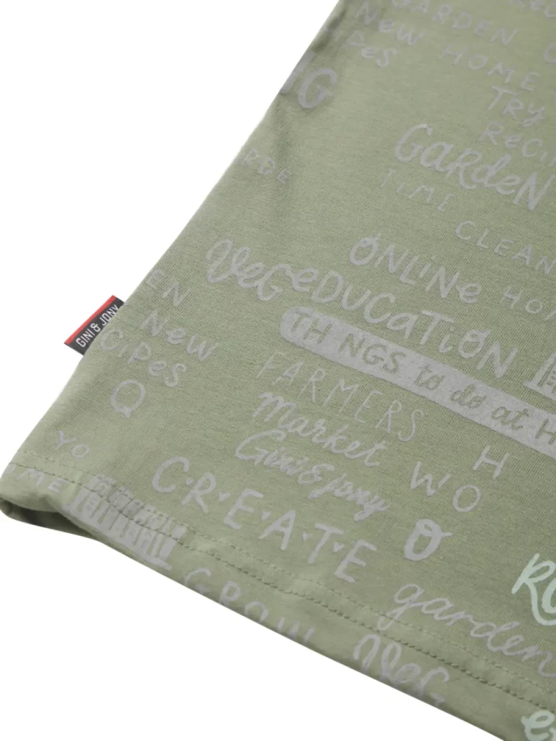 Gini And Jony Boys Olive Typographic Print Cotton T-Shirt Half Sleeves