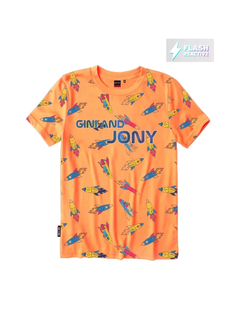 Gini And Jony Boys Orange Graphic Print Cotton T-Shirt Half Sleeves