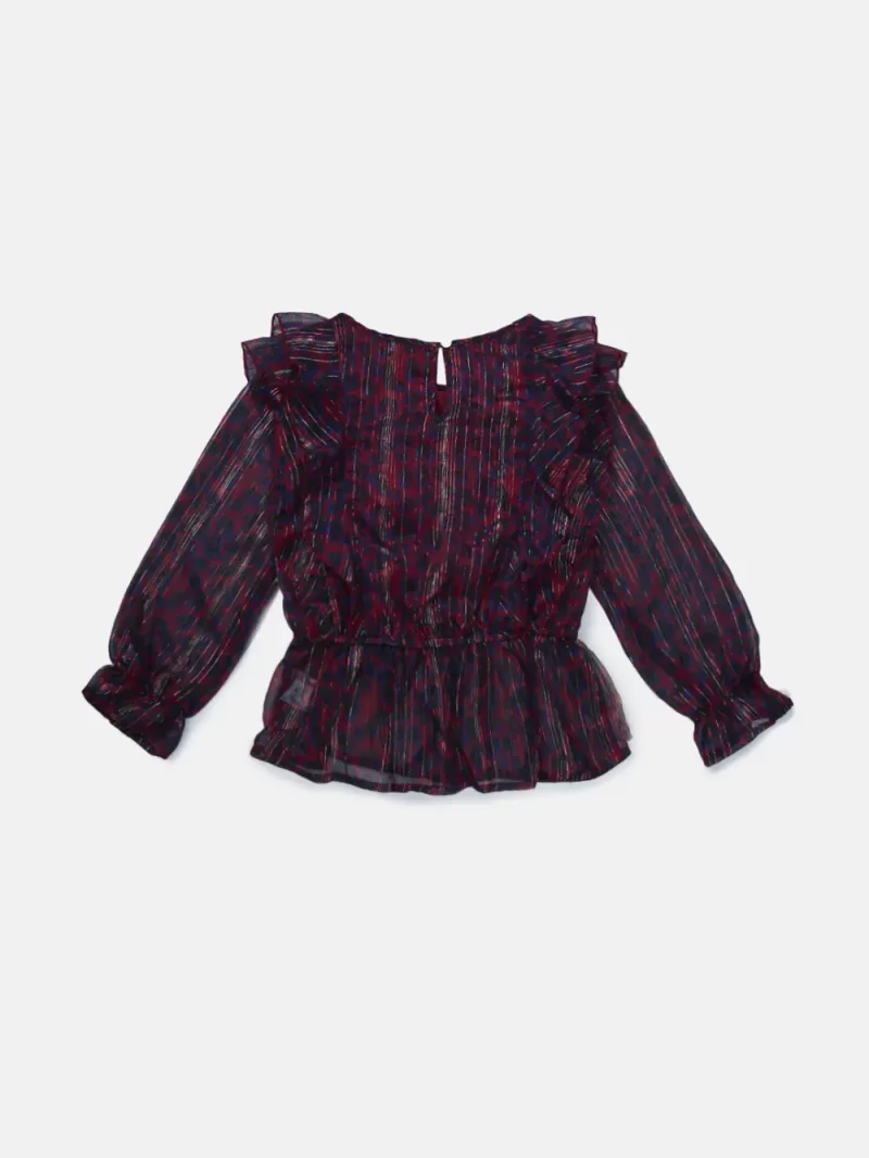 Gini And Jony Girls Maroon Animal Print Georgette Woven Top Full Sleeves