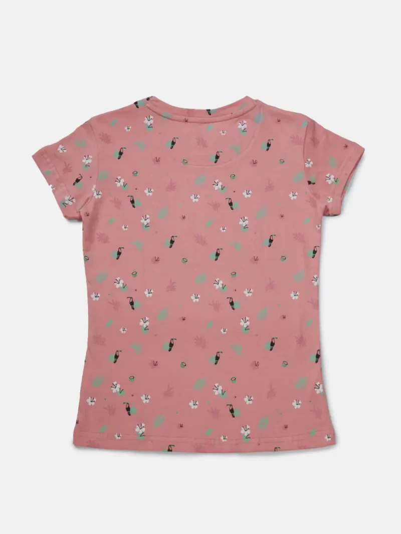 Gini And Jony Girls Pink Tropical Print Cotton Knits Top Half Sleeves