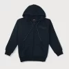 Boys Navy Blue Solid Cotton Knits Jacket Full Sleeves