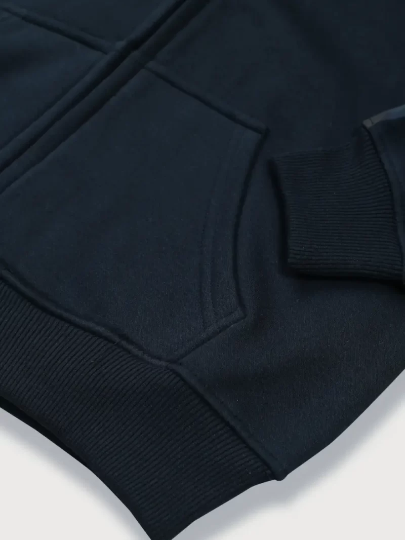 Boys Navy Blue Solid Cotton Knits Jacket Full Sleeves